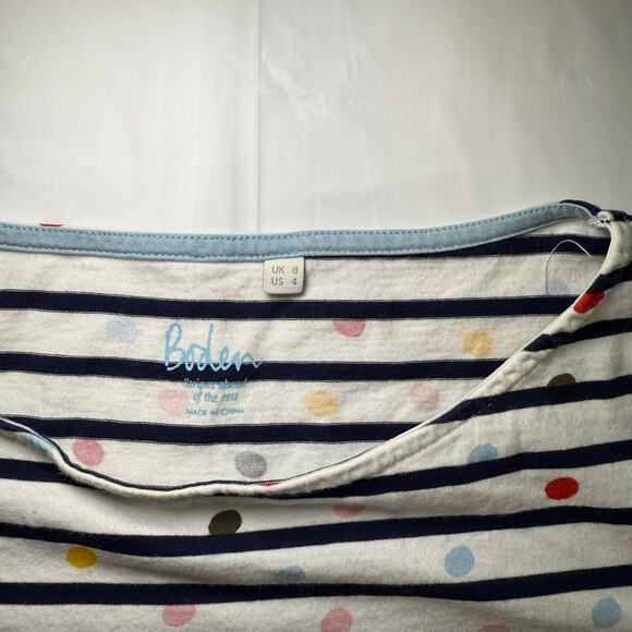 Boden Striped Dot Long Sleeve Top US 4 UK 8 Navy Multicolor Polka Dot Cotton Tee - Picture 4 of 9